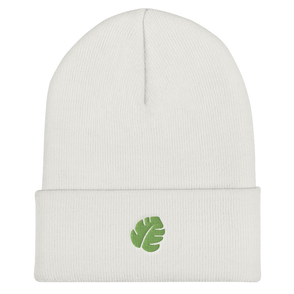 Gorro con puños de hoja de Monstera