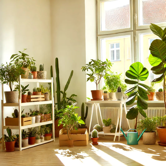 plants on window sill and apartment with sunlight draft